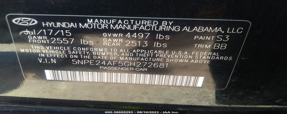 5NPE24AF5GH272681 2016 HYUNDAI SONATA photo no. 9
