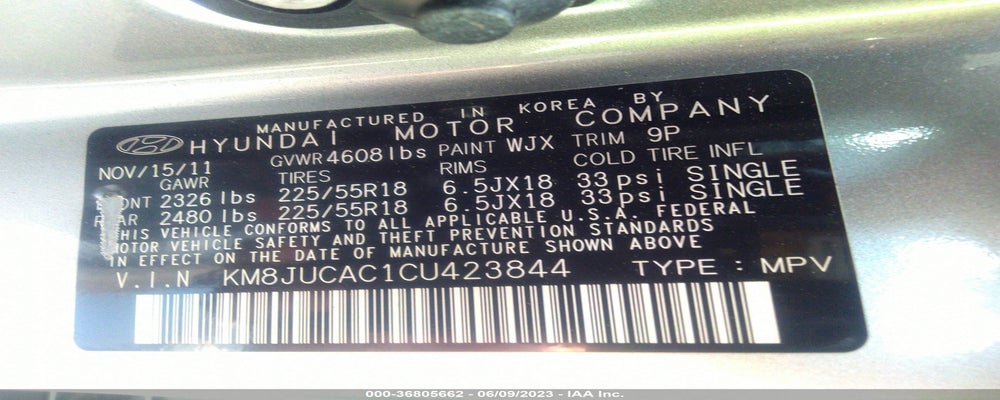KM8JUCAC1CU423844 2012 HYUNDAI TUCSON photo no. 9