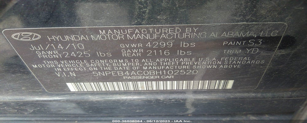 5NPEB4AC0BH102520 2011 HYUNDAI SONATA photo no. 9