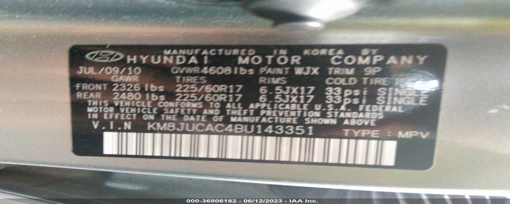 KM8JUCAC4BU143351 2011 HYUNDAI TUCSON photo no. 9