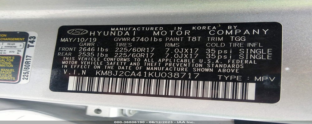 KM8J2CA41KU038717 2019 HYUNDAI TUCSON photo no. 9