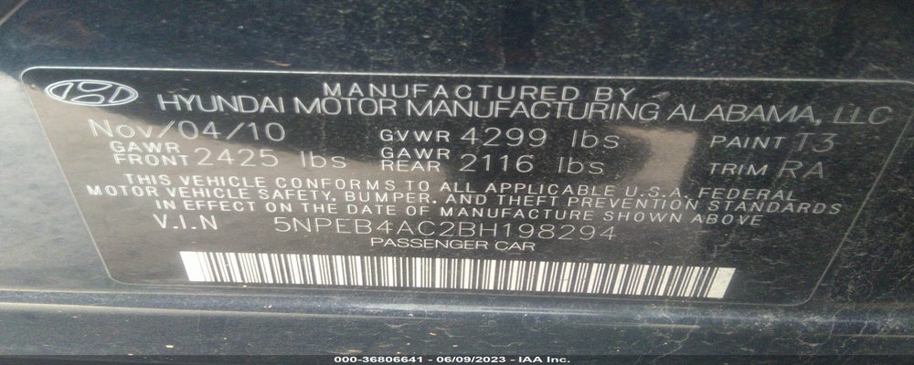5NPEB4AC2BH198294 2011 HYUNDAI SONATA photo no. 9