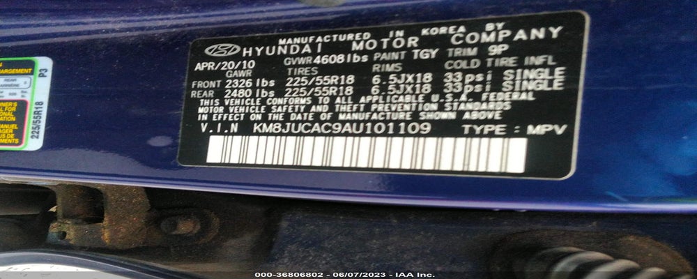 KM8JUCAC9AU101109 2010 HYUNDAI TUCSON photo no. 9