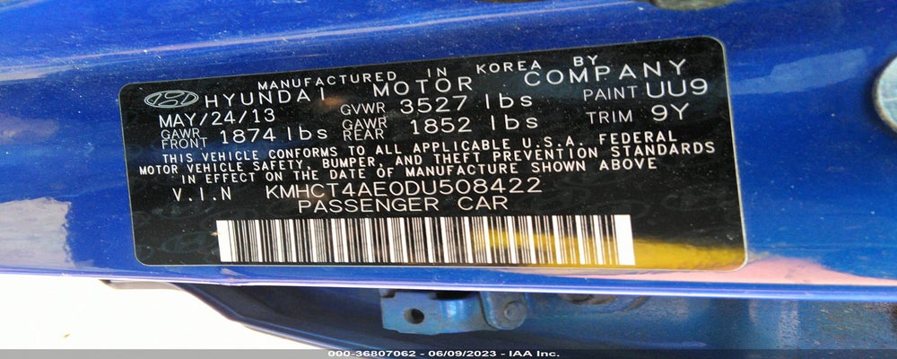 KMHCT4AE0DU508422 2013 HYUNDAI ACCENT photo no. 9