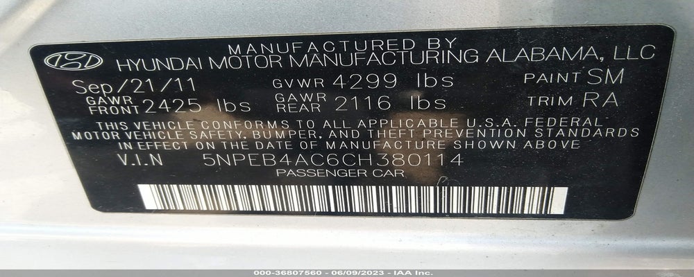 5NPEB4AC6CH380114 2012 HYUNDAI SONATA photo no. 9