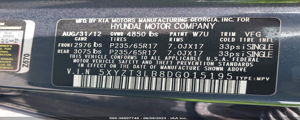 5XYZT3LB8DG015195 2013 HYUNDAI SANTA FE photo no. 9