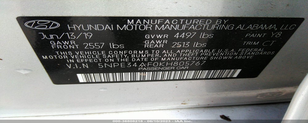5NPE34AF0KH805767 2019 HYUNDAI SONATA photo no. 9