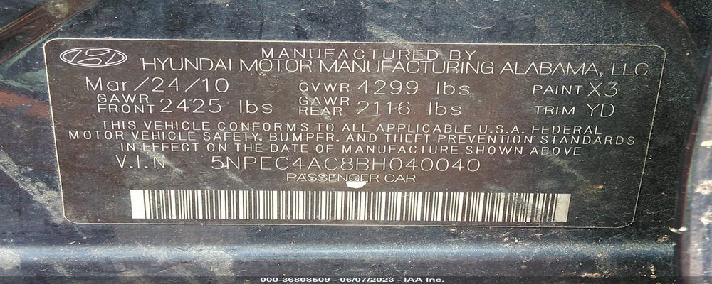 5NPEC4AC8BH040040 2011 HYUNDAI SONATA photo no. 9