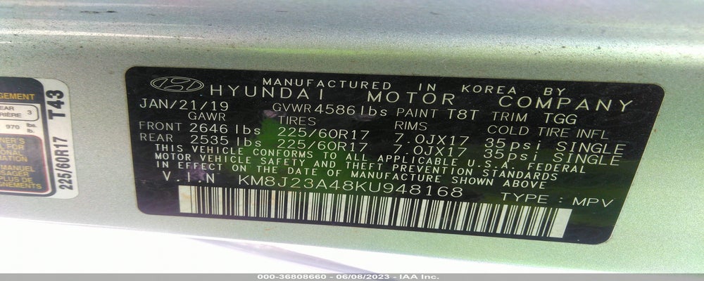 KM8J23A48KU948168 2019 HYUNDAI TUCSON photo no. 9