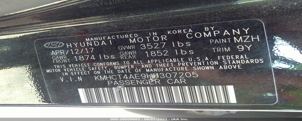 KMHCT4AE9HU307205 2017 HYUNDAI ACCENT photo no. 9