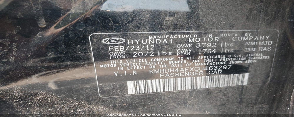 KMHDH4AEXCU463297 2012 HYUNDAI ELANTRA photo no. 9