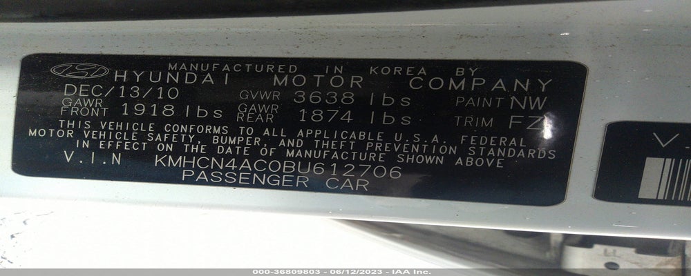 KMHCN4AC0BU612706 2011 HYUNDAI ACCENT photo no. 9