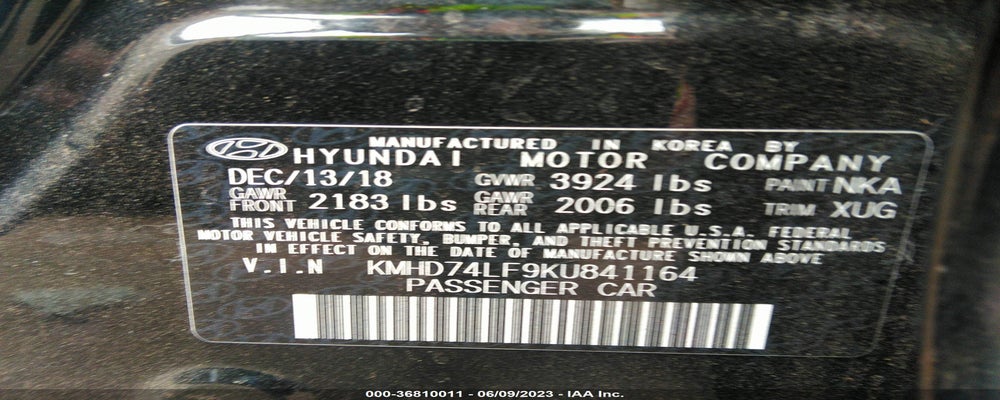 KMHD74LF9KU841164 2019 HYUNDAI ELANTRA photo no. 9