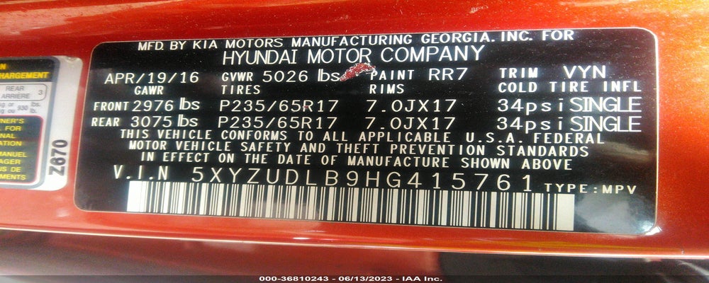 5XYZUDLB9HG415761 2017 HYUNDAI SANTA FE SPORT photo no. 9