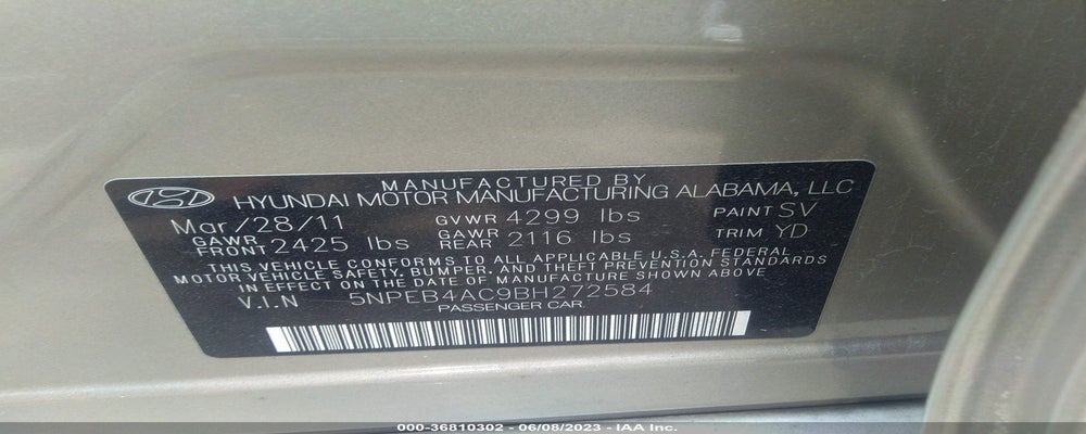 5NPEB4AC9BH272584 2011 HYUNDAI SONATA photo no. 9