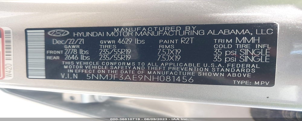 5NMJF3AE9NH081456 2022 HYUNDAI TUCSON photo no. 9