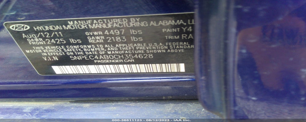 5NPEC4AB0CH354628 2012 HYUNDAI SONATA photo no. 9