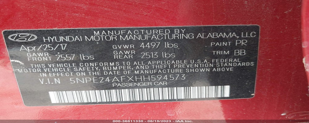5NPE24AFXHH594573 2017 HYUNDAI SONATA photo no. 9