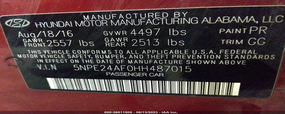 5NPE24AF0HH487015 2017 HYUNDAI SONATA photo no. 9