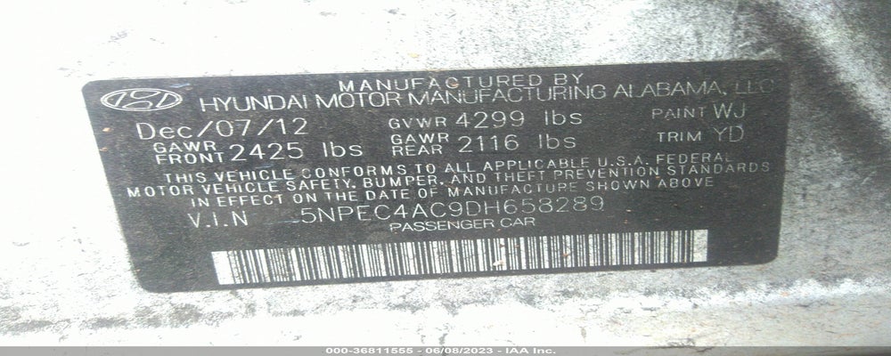 5NPEC4AC9DH658289 2013 HYUNDAI SONATA photo no. 9