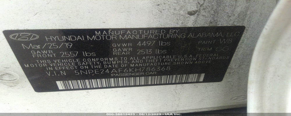 5NPE24AF6KH786368 2019 HYUNDAI SONATA photo no. 9