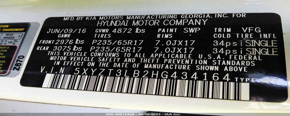5XYZT3LB2HG434164 2017 HYUNDAI SANTA FE SPORT photo no. 9