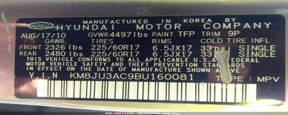 KM8JU3AC9BU160081 2011 HYUNDAI TUCSON photo no. 9