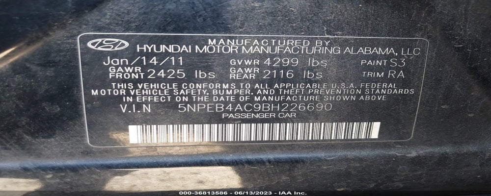 5NPEB4AC9BH226690 2011 HYUNDAI SONATA photo no. 9