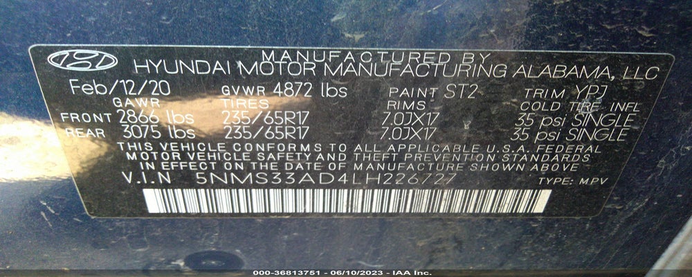 5NMS33AD4LH226727 2020 HYUNDAI SANTA FE photo no. 9
