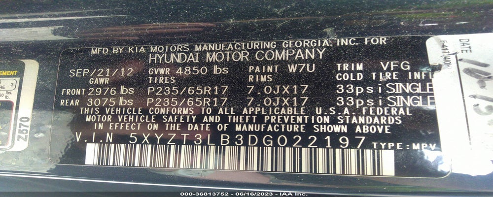 5XYZT3LB3DG022197 2013 HYUNDAI SANTA FE photo no. 9
