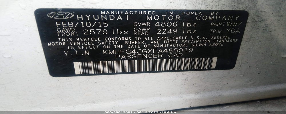 KMHFG4JGXFA465019 2015 HYUNDAI AZERA photo no. 9