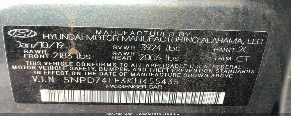 5NPD74LF3KH455435 2019 HYUNDAI ELANTRA photo no. 9