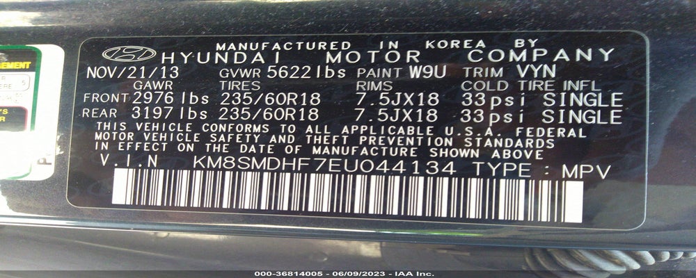 KM8SMDHF7EU044134 2014 HYUNDAI SANTA FE photo no. 9