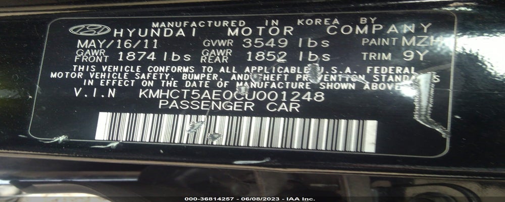 KMHCT5AE0CU001248 2012 HYUNDAI ACCENT photo no. 9