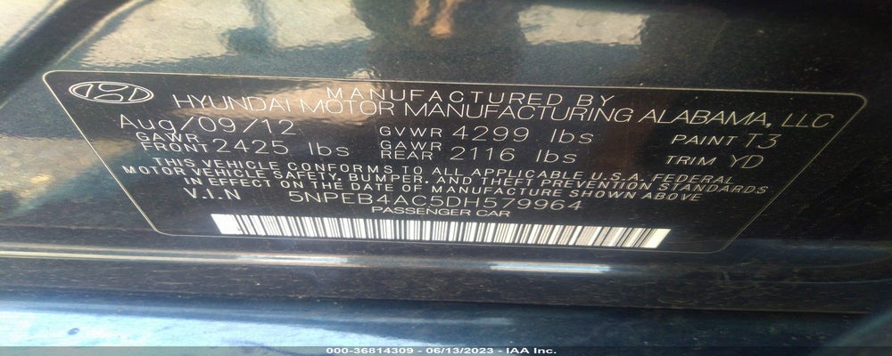 5NPEB4AC5DH579964 2013 HYUNDAI SONATA photo no. 9