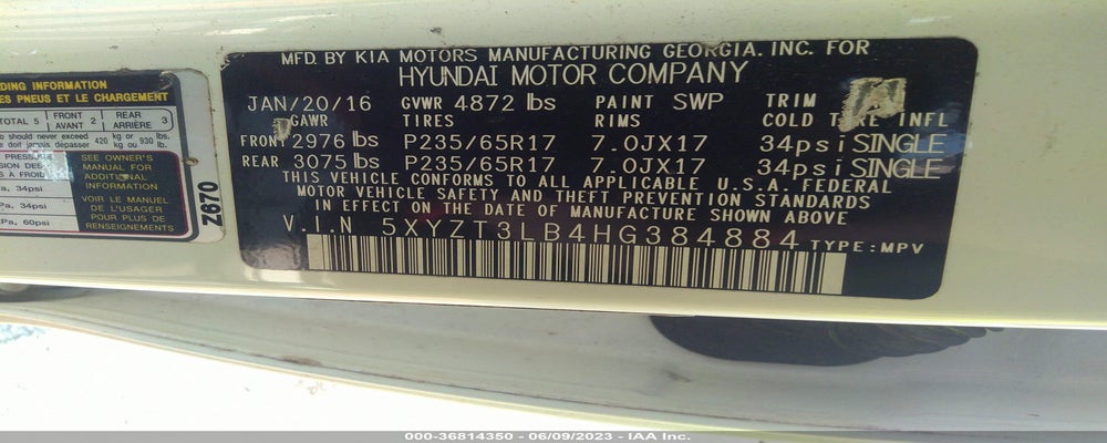 5XYZT3LB4HG384884 2017 HYUNDAI SANTA FE SPORT photo no. 9