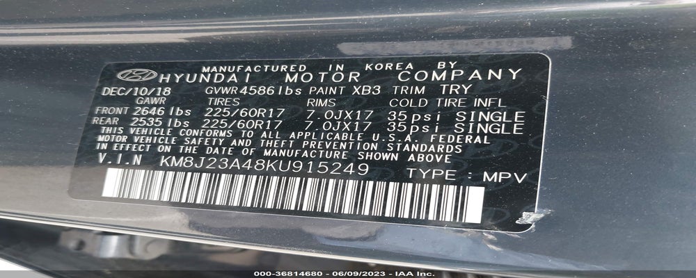 KM8J23A48KU915249 2019 HYUNDAI TUCSON photo no. 9