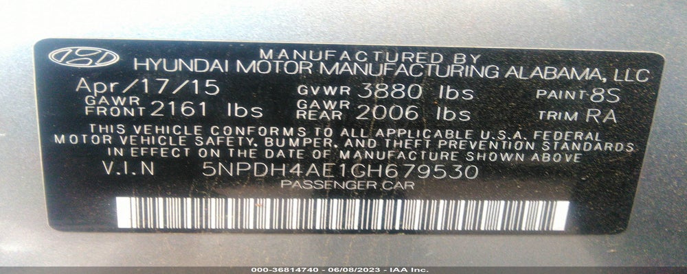 5NPDH4AE1GH679530 2016 HYUNDAI ELANTRA photo no. 9