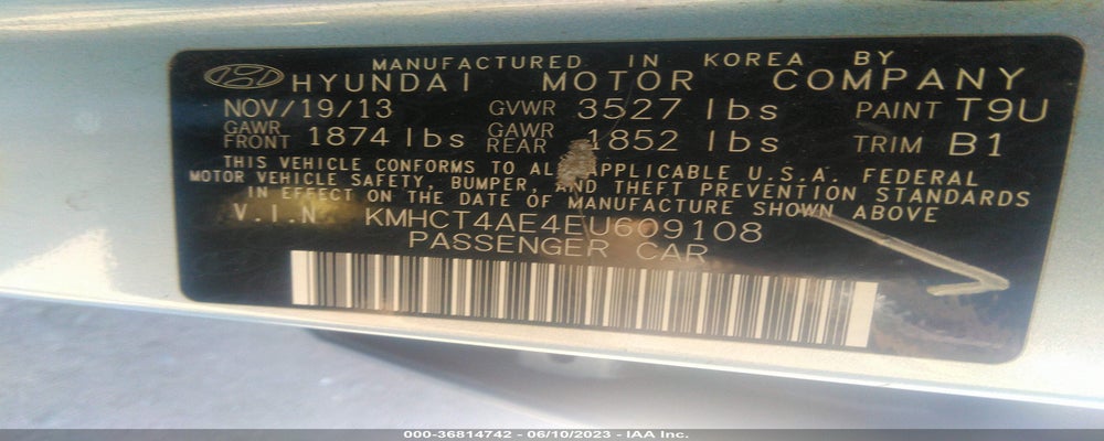 KMHCT4AE4EU609108 2014 HYUNDAI ACCENT photo no. 9