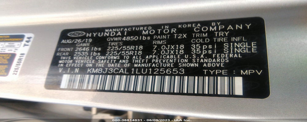 KM8J3CAL1LU125653 2020 HYUNDAI TUCSON photo no. 9