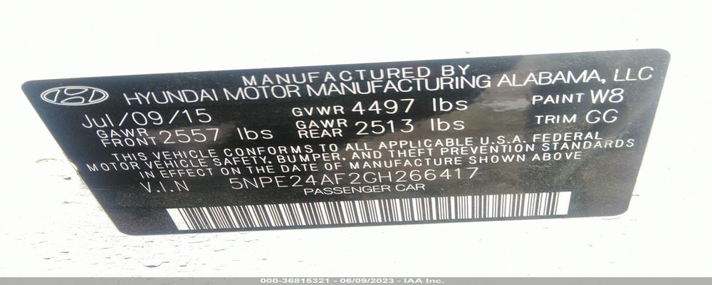 5NPE24AF2GH266417 2016 HYUNDAI SONATA photo no. 9