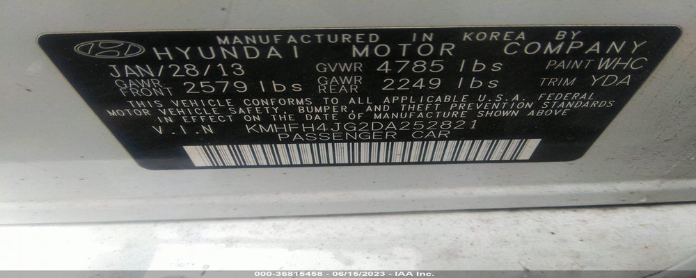 KMHFH4JG2DA252821 2013 HYUNDAI AZERA photo no. 9