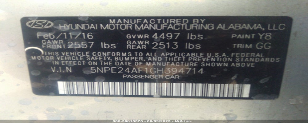 5NPE24AF1GH394714 2016 HYUNDAI SONATA photo no. 9