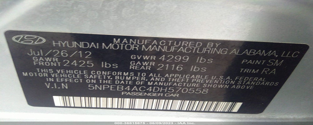 5NPEB4AC4DH570558 2013 HYUNDAI SONATA photo no. 9