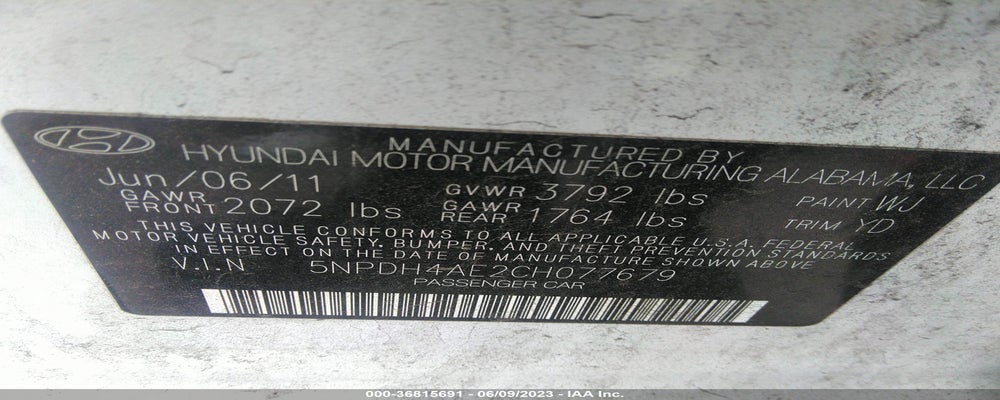 5NPDH4AE2CH077679 2012 HYUNDAI ELANTRA photo no. 9