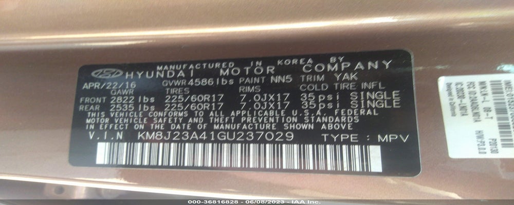 KM8J23A41GU237029 2016 HYUNDAI TUCSON photo no. 9