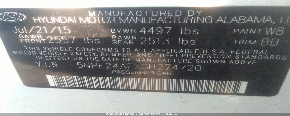 5NPE24AFXGH274720 2016 HYUNDAI SONATA photo no. 9
