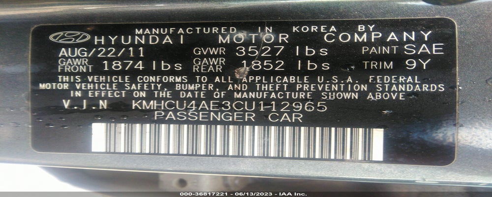 KMHCU4AE3CU112965 2012 HYUNDAI ACCENT photo no. 9