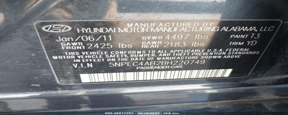 5NPEC4AB2BH220749 2011 HYUNDAI SONATA photo no. 9