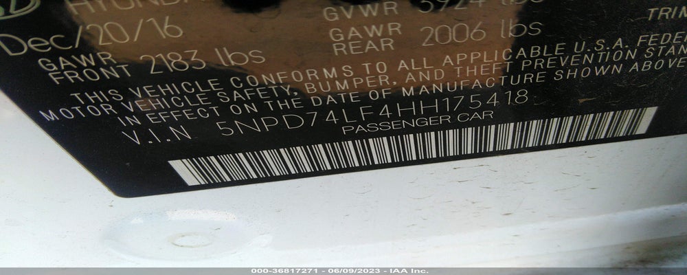 5NPD74LF4HH175418 2017 HYUNDAI ELANTRA photo no. 9